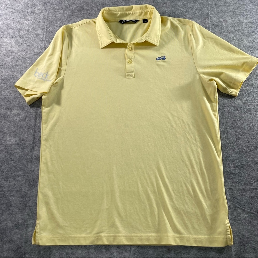 Travis Mathew Mens Yellow Pima Cotton Blend Short Sleeve Polo w/ Truck & Logo LG